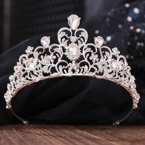 Barock Braut Krone Legierung Strass Kristall Diadem Blume Blatt Vintage Kopfschmuck Für Hochzeit Party Damen Haarschmuck