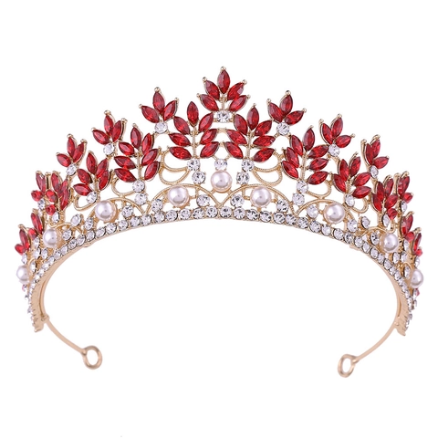 Tiara Barocca Corona in Lega con Strass Künstliche Perle Design Foglia Gioielli per Capelli Sposa Matrimonio Festa Vintage Donna