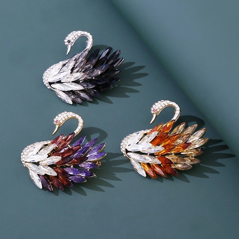 Elegante Legering Kristal Zwaan Broche Met Marquise Stenen Strass Dierlijke Speld Voor Vrouwen Huwelijksfeest Sieraden