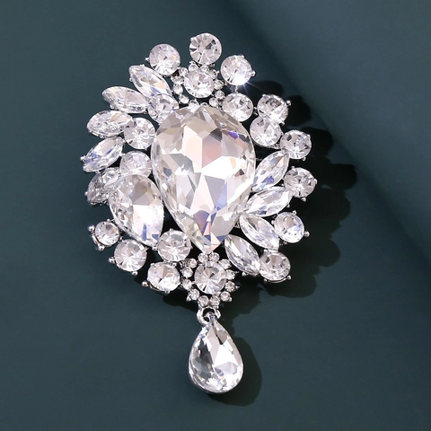 Spilla Ciondolo Vintage Lussuosa in Lega con Strass a Goccia per Donna Matrimonio Festa Elegante Corpetto in Cristallo Gioielli Moda