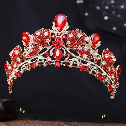 Lussuosa Corona da Sposa in Lega con Strass Fiocco Stile Vintage Europeo Regina Diadema per Matrimonio Compleanno Festa Donna