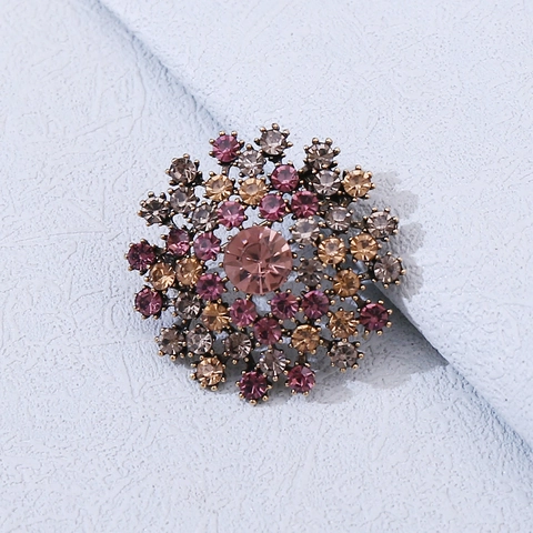 Spilla Vintage a Dente di Leone in Strass Colorato Oro Antico per Donna Elegante Spilla Floreale in Lega per Abito Cappotto