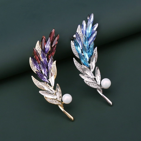 Elegante Broche de Aleación con Espiga de Trigo para Mujer con Diamantes de Imitación y Perla Artificial Pin de Vestido