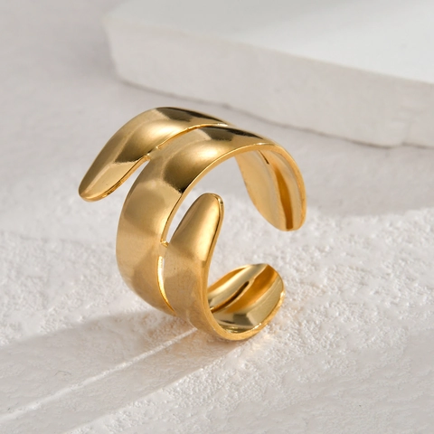 Bague Ouverte Minimaliste en Acier Inoxydable Hommes Femmes Géométrique Irrégulière Réglable Plaqué Or Bijoux de Mode Cadeau