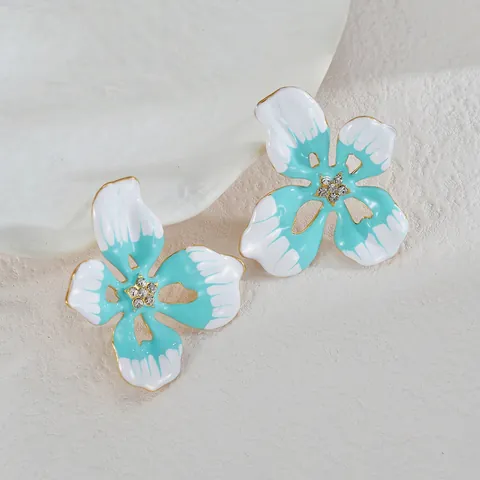 Boucles d'Oreilles Pendantes Élégantes en Acier Inoxydable Émail Fleur pour Femme Couleur Contrastée Strass Bijoux de Mode