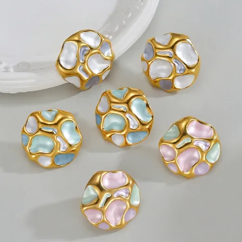 Unregelmäßige Gefaltete Runde Emaille Ohrstecker Für Damen Edelstahl Geometrische Bunte Öltropfen Schmuck Geschenk Elegant