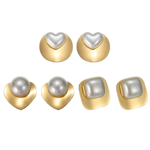 Boucles d'Oreilles Clous en Acier Inoxydable avec Perles Artificielles Géométriques pour Femmes Style Ins Cœur Carré Bijoux