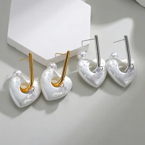 Mode Edelstahl Hohl Herz Tropfen Ohrringe Mit Künstliche Perle Strass Geometrischer Schmuck Für Damen Geschenk