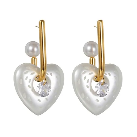 Mode Edelstahl Hohl Herz Tropfen Ohrringe Mit Künstliche Perle Strass Geometrischer Schmuck Für Damen Geschenk