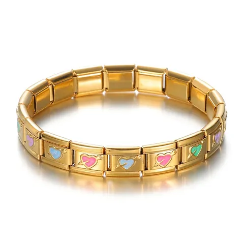 Gold Edelstahl Modulares Italienisches Charm-Armband Für Damen Farbiges Emaille Herz Cupido-Pfeil Spleißarmband Schmuck