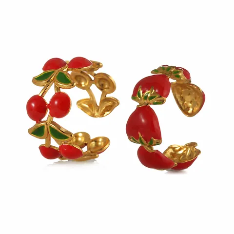 Leuke Fruit Roestvrijstalen Open Ring Verstelbare Emaille Aardbei Kers Vingerring Voor Vrouwen Zoete Pastorale Sieraden