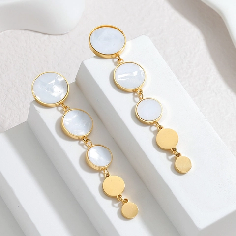 Geometric Round Stainless Steel Shell Tassel Earrings Elegant Long Dangle Earrings For Women Gold Plated Fashion Jewelry