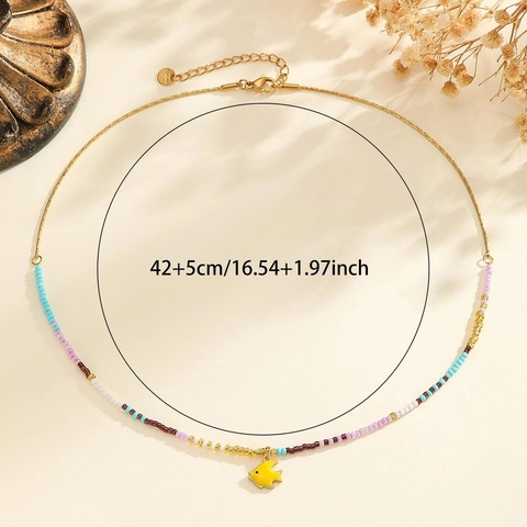 Bohemian Colorful Beaded Necklace Stainless Steel Ocean Animal Starfish Seahorse Crab Pendant Summer Beach Jewelry For Women