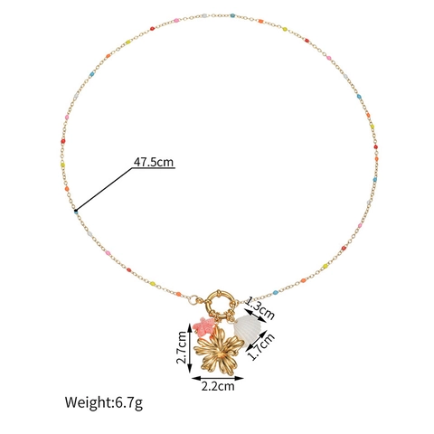 Women's Sweet Stainless Steel Pendant Necklace Colorful Rice Bead Chain Ocean Sea Snail Heart Flower Fish Star Charm Necklace Bohemian Vacation Jewelry