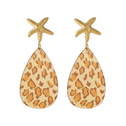Boheemse Zeester Luipaardprint Waterdruppel Oorbellen Roestvrij Staal Legering Sieraden Voor Vrouwen Vakantie Mode Accessoires