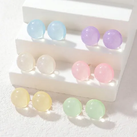 Orecchini a Bottone Tondi in Resina Color Caramella Minimalisti per Donna Glitter Scintillanti Macaron Orecchini a Sfera Geometrici