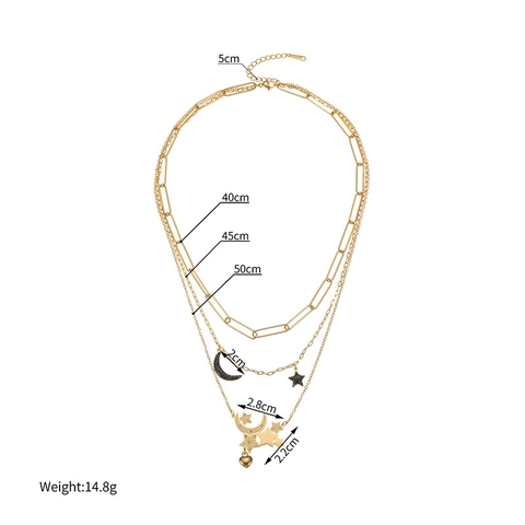Collana Multistrato in Acciaio Inossidabile Con Ciondolo a Luna Stella e Cuore Placcata Oro Catena Celeste per Maglione da Donna Gioielli