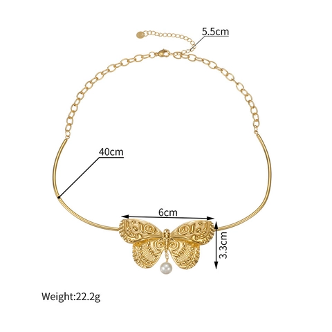 Choker Pendente Farfalla Perla Artificial Vintage Acciaio Inossidabile Oro Argento Elegante Regolabile Collana Gioielli Moda Donna