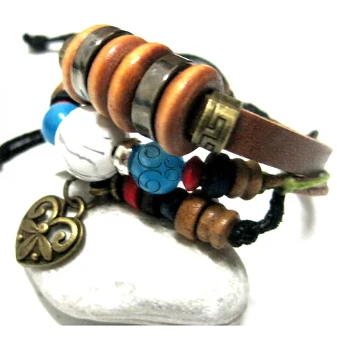 Bracciale in Pelle di Vacchetta Intrecciata Multistrato Fatto a Mano per Donna Uomo Vintage Bohemian Turchese Perla Lega Farfalla Cuore Elefante Pendente Gioielli