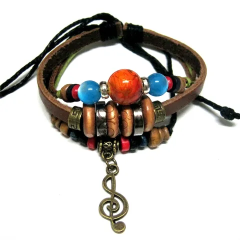 Bracciale in Pelle di Vacchetta Intrecciata Multistrato Fatto a Mano per Donna Uomo Vintage Bohemian Turchese Perla Lega Farfalla Cuore Elefante Pendente Gioielli