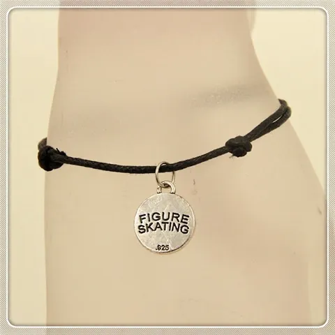 Eiskunstlauf Runder Anhänger Armband Wachskordel Legierung Sportlich Handgefertigt Verstellbarer Schmuck Für Damen Herren