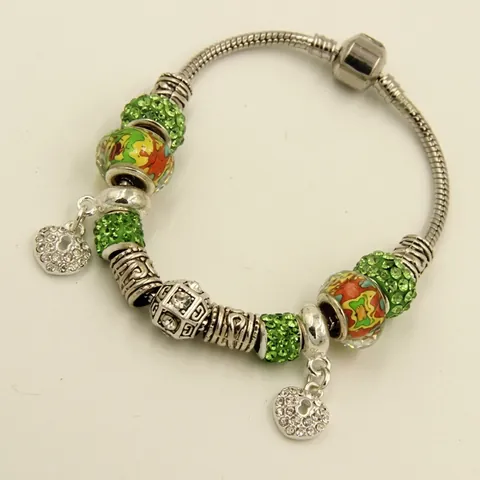 Western Style DIY Beaded Bracelet Alloy Rhinestone Heart Charm Glass Beads Snake Chain Jewelry For Women Party Gift