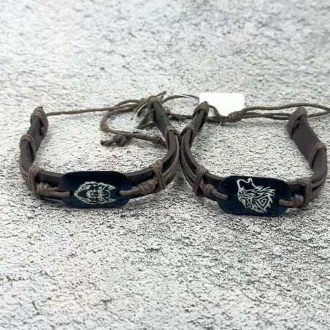 Bracciale Vintage in Pelle di Vacca Intrecciata per Uomo Donna Lupo Leone Testa Totem Regolabile Punk Etnico Tribale Gioielli Fatti a Mano