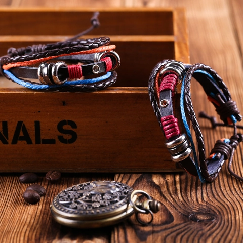 Pulsera Trenzada Multicapa Vintage para Mujeres Hombres Ajustable Amuleto del Zodiaco Aleación Tejida Joyería Estilo Étnico