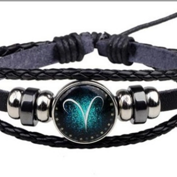12 Constellations Luminous Multilayer Woven Leather Bracelet For Men Women Vintage Punk Starry Sky Glass Cabochon Alloy Jewelry Gift