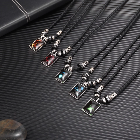 Collier Pendentif 12 Constellations Lumineux Fluorescent Ciel Étoilé Alliage Verre Cordon Tressé Bijoux Homme Femme