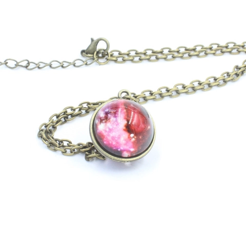 Vintage Antique Bronze Solar System Galaxy Starry Sky Glass Ball Pendant Necklace For Women Men Retro Art Jewelry Gift