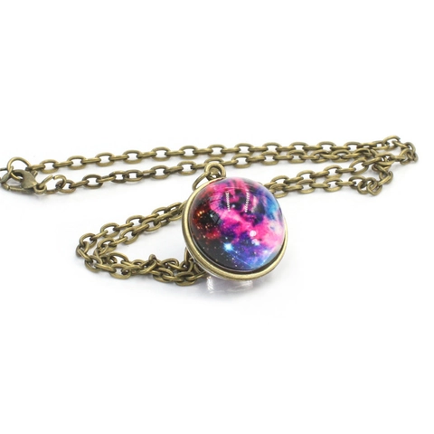Vintage Antique Bronze Solar System Galaxy Starry Sky Glass Ball Pendant Necklace For Women Men Retro Art Jewelry Gift