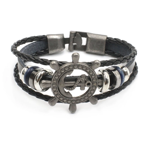 Men Vintage Hand-woven Leather Bracelet Multilayer Anchor Eagle Motorcycle Charm Bracelet Punk Nautical Jewelry Accessory