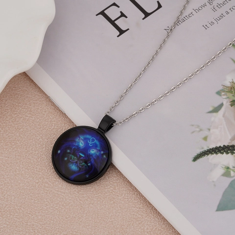 12 Sterrenbeelden Lichtgevende Hanger Halsketting Glow In The Dark Glas Legering Roestvrijstalen Ketting Dierenriem Sieraden