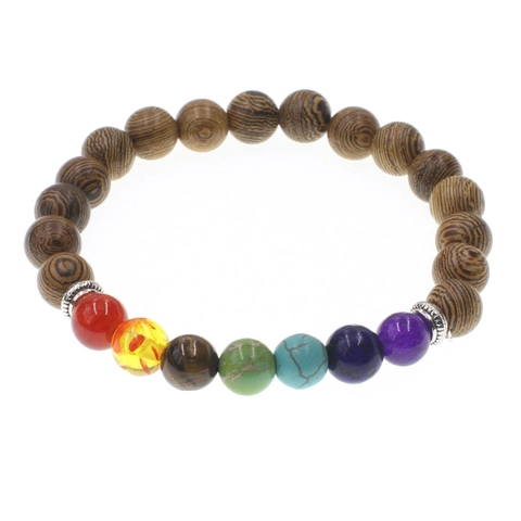 Bracciale Sette Chakra Fatto a Mano In Pietra Naturale E Perle Di Legno Gioielli Yoga Meditazione Etnici Per Uomo Donna