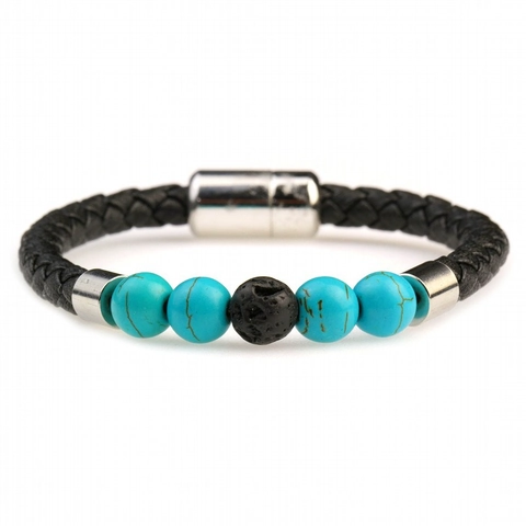 Braided Leather Seven Chakra Lava Stone Bracelet For Men Women Energy Natural Stone Magnetic Clasp Hand Jewelry