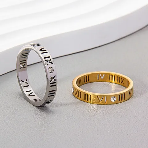 Mode Edelstahl Ring Mit Durchbrochenen Römischen Zahlen Und Strass Gold Silber Plattiert Unisex Schmuck