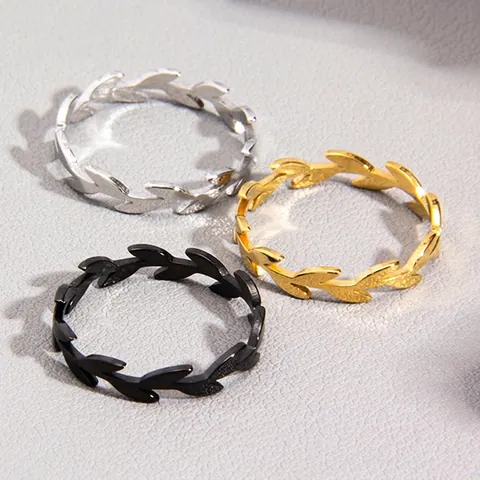 Elegant Olive Leaf Stainless Steel Ring For Women Minimalist Hollow Branch Ring Gold Silver Black Fashion Jewelry Band