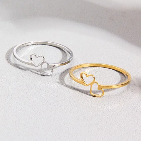 Fashion Stainless Steel Double Heart Open Ring For Women Minimalist Hollow Out Love Ring Elegant Finger Jewelry Gift