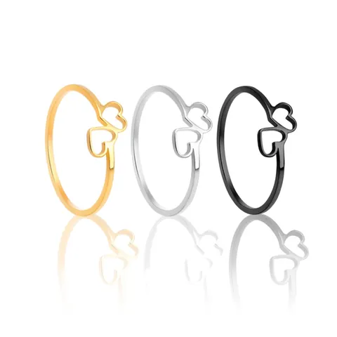 Fashion Stainless Steel Double Heart Open Ring For Women Minimalist Hollow Out Love Ring Elegant Finger Jewelry Gift