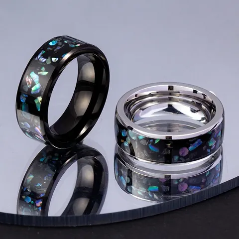 Stainless Steel Band Ring Galaxy Starry Sky Artificial Opal Inlay For Men Women Punk Personalized Jewelry Electroplated Geometric Ring