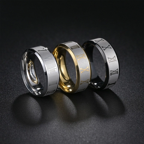 Anello alla Moda in Acciaio Inossidabile con Numeri Romani Larghezza 8mm Semplice Anello a Fascia per Uomo Donna Unisex Gioielli