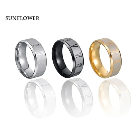 Anello alla Moda in Acciaio Inossidabile con Numeri Romani Larghezza 8mm Semplice Anello a Fascia per Uomo Donna Unisex Gioielli