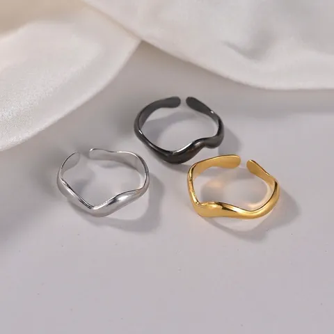 Minimalist Irregular Wave Stainless Steel Open Ring For Women Adjustable Niche Ins Style Fashion Jewelry Finger Ring