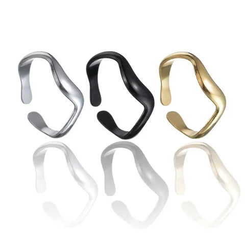 Minimalist Irregular Wave Stainless Steel Open Ring For Women Adjustable Niche Ins Style Fashion Jewelry Finger Ring