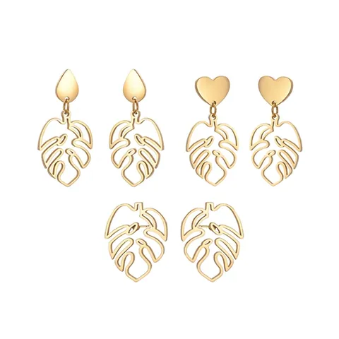 Monstera Blatt Ohrringe Aus Edelstahl Hohl Tropfen Herz Stecker Schmuck Für Damen Mode Minimalistisches Geschenk