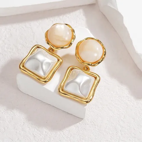 Eleganti Orecchini Geometrici Quadrati Tondi In Acciaio Inossidabile Con Künstliche Perle Sintetiche Vintage Francese Placcati Oro Resina Per Donna