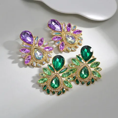 Orecchini Vintage Goccia d'Acqua Fiore Radiante Lega Cristallo Orecchini Pendenti per Donna Elegante Matrimonio Banchetto Gioielli