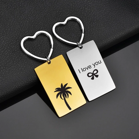 Minimalistisch 304 Edelstahl Herz Schlüsselanhänger Rechteckig Tag Poliert Finish Anpassbar Für Herren Damen Geschenk