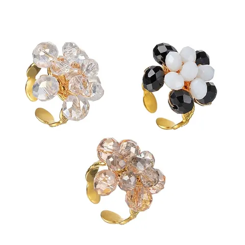 Mode Blumen Edelstahl Perlen Ring Für Damen Verstellbar Strass Blume Ring Schmuck Geschenk